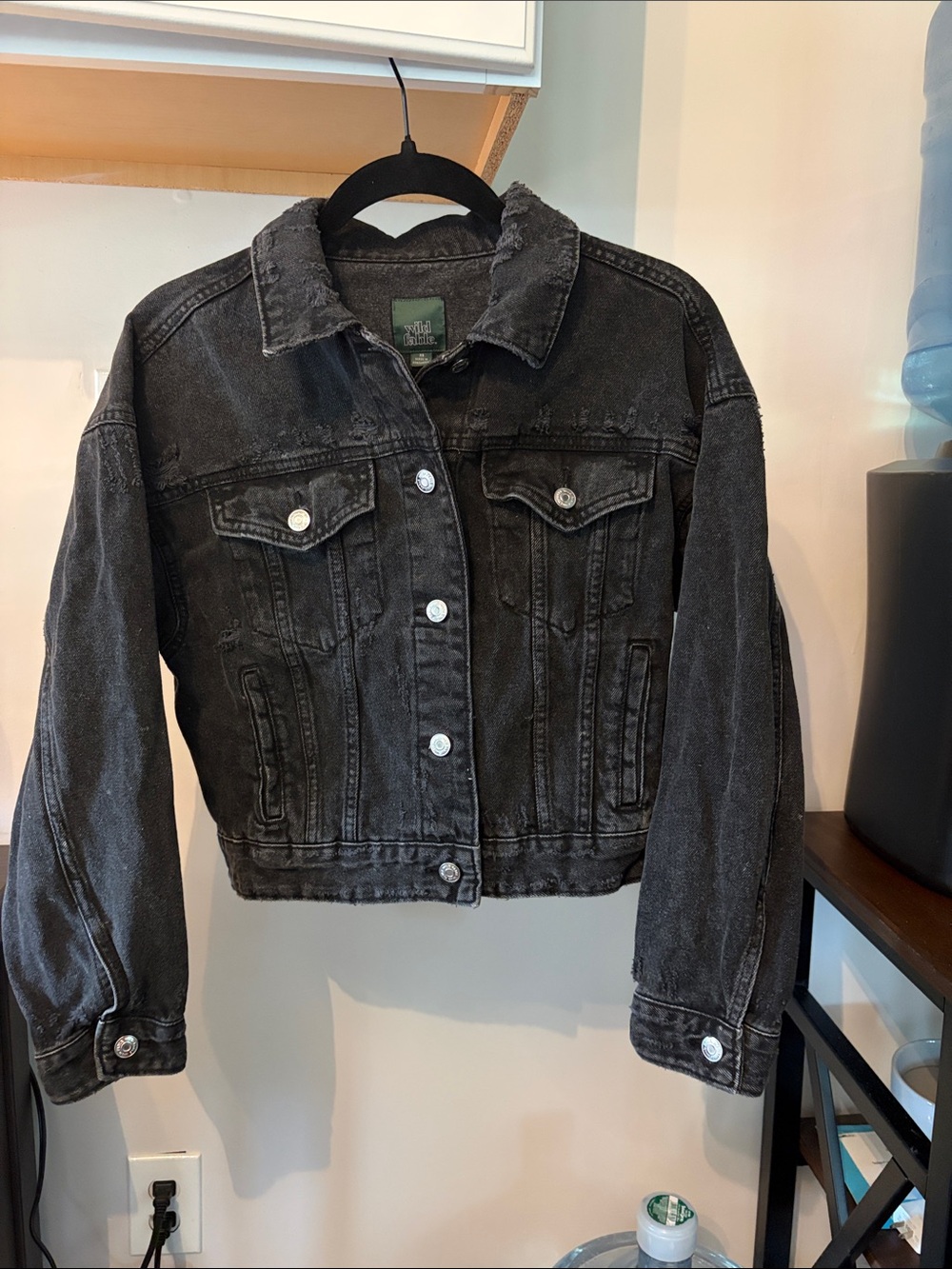 wild fable Washed Black Distressed Denim Jacket